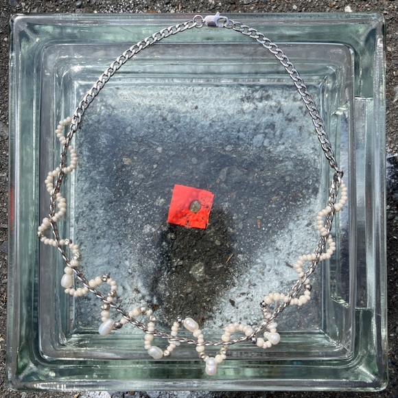 d’oinky WIGGLY CURB CHAIN BEADED NECKLACE HANDMADE FRESH WATER PEARLS - Picture 6 of 7